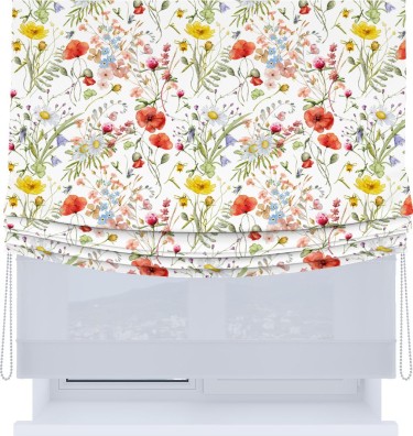Римская штора «Кортин», день-ночь с мягкими складками, «Полевые маки»